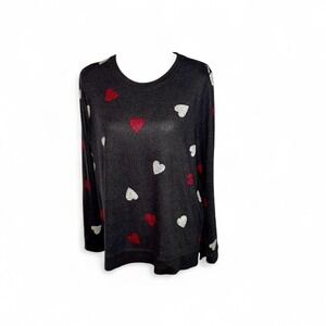 LUCKY BRAND VALENTINES SWEATER BLACK W/RED WHITE HEARTS LADIES XL